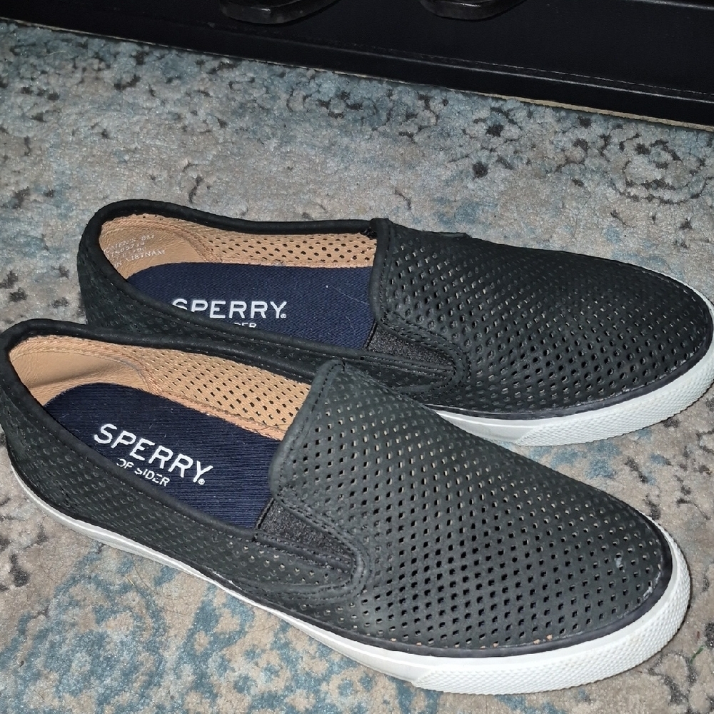 Sperry women  Perforated Black Slip-On Loafers